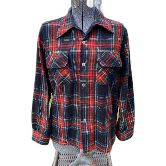 Vintage 70s JC Penney Wool Blend Plaid Flannel Women's Long Sleeve Shirt Size M - Picture 1 of 4